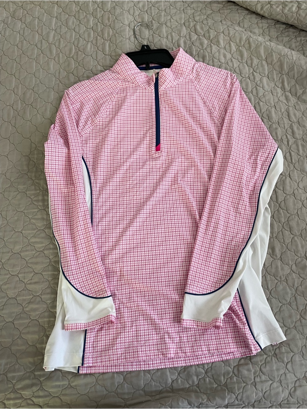 Peter Millar Women’s L Pink Houndstooth Quarter Zip Golf/Tennis Pullover